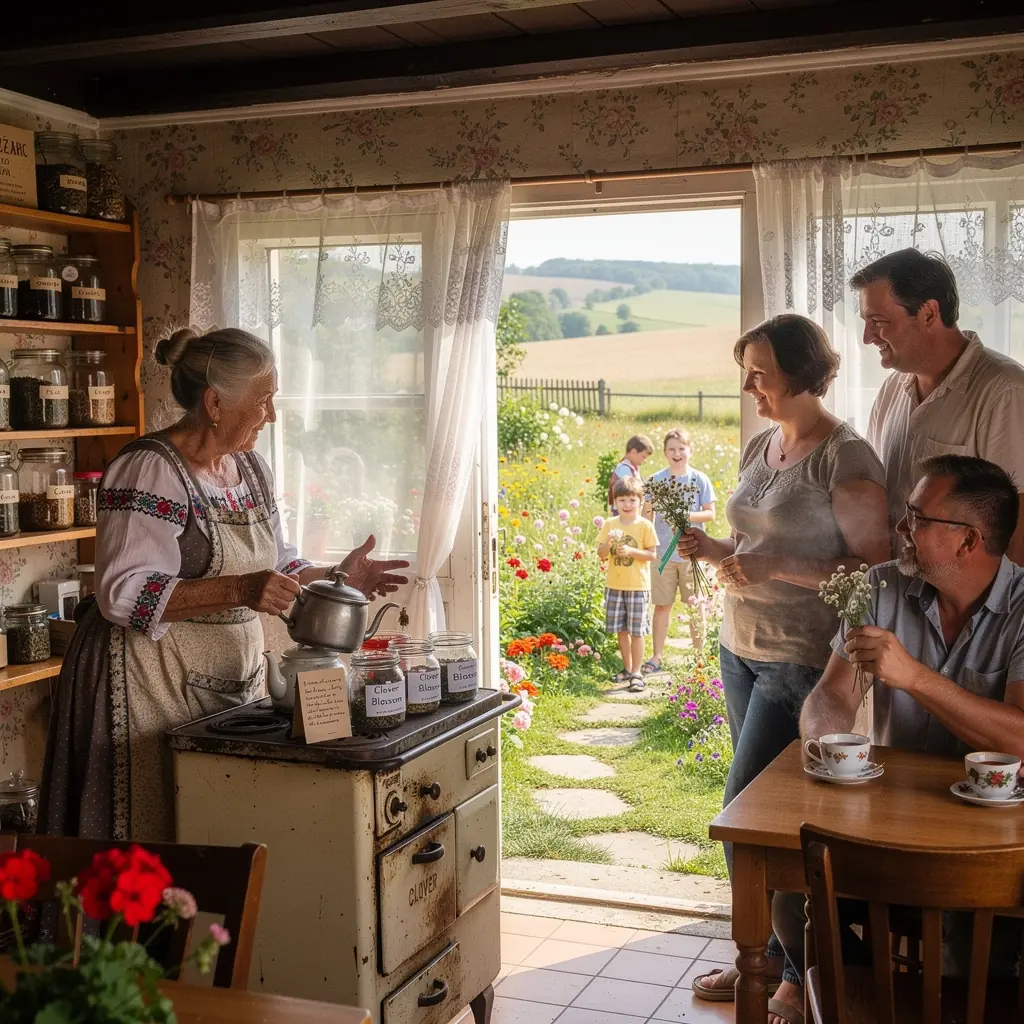 Színes virágok tarka mezőn, amelyek a lóhere virág tea alapanyagát képezik.