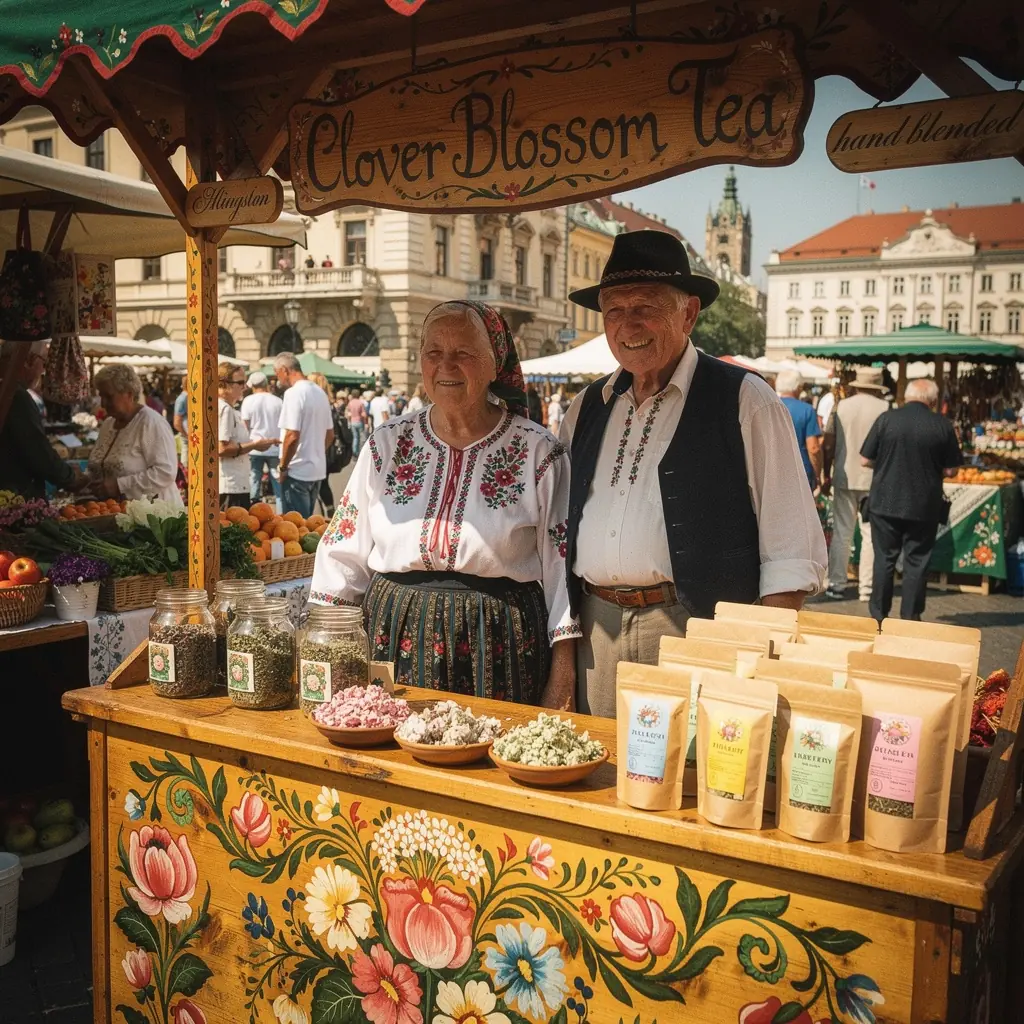 Réties virágokkal díszített teás kanna, mellette méz.