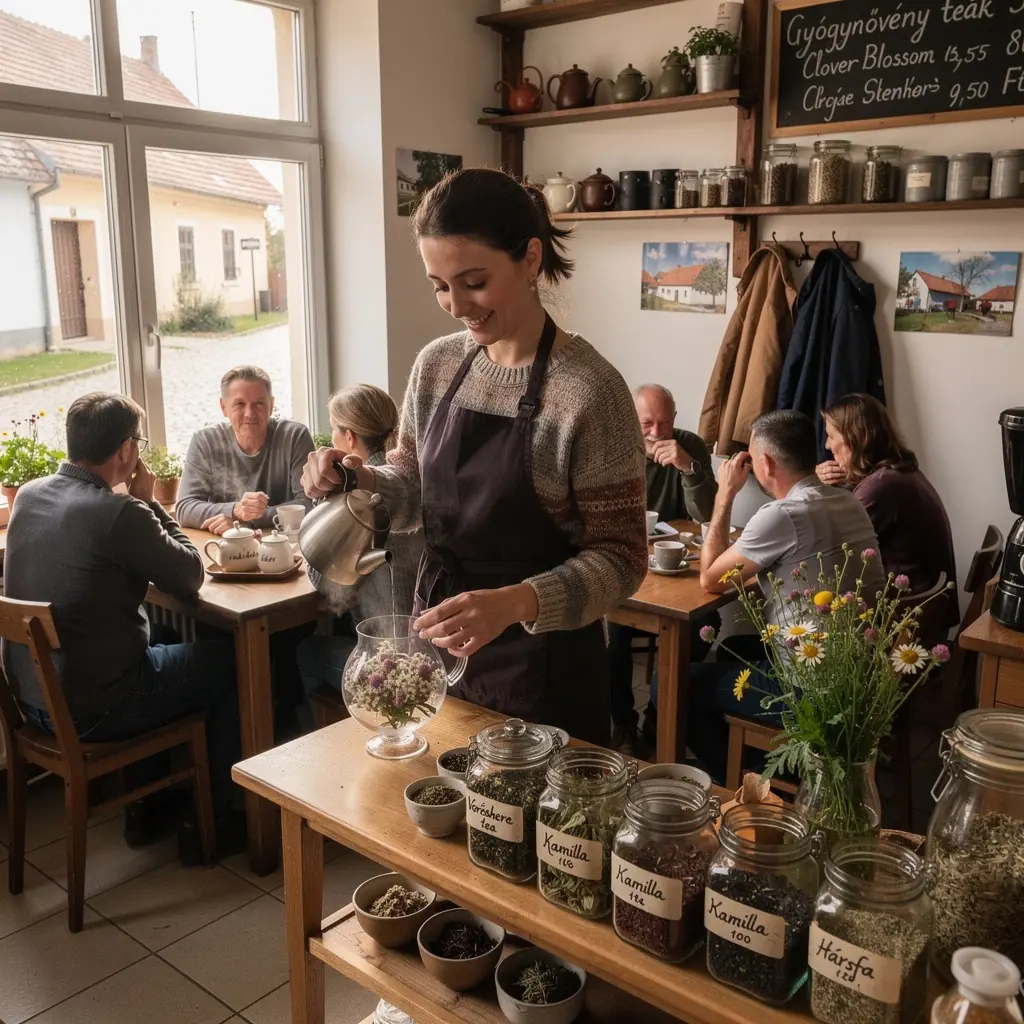 Lóhere virág tea, üde zöld mező háttérrel, amely a természet szépségét tükrözi.
