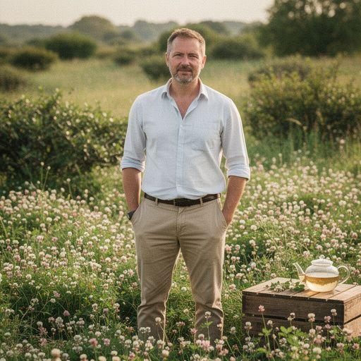 Színes virágokkal teli rét, ahol a lóhere virágok nyílnak a napfényben.